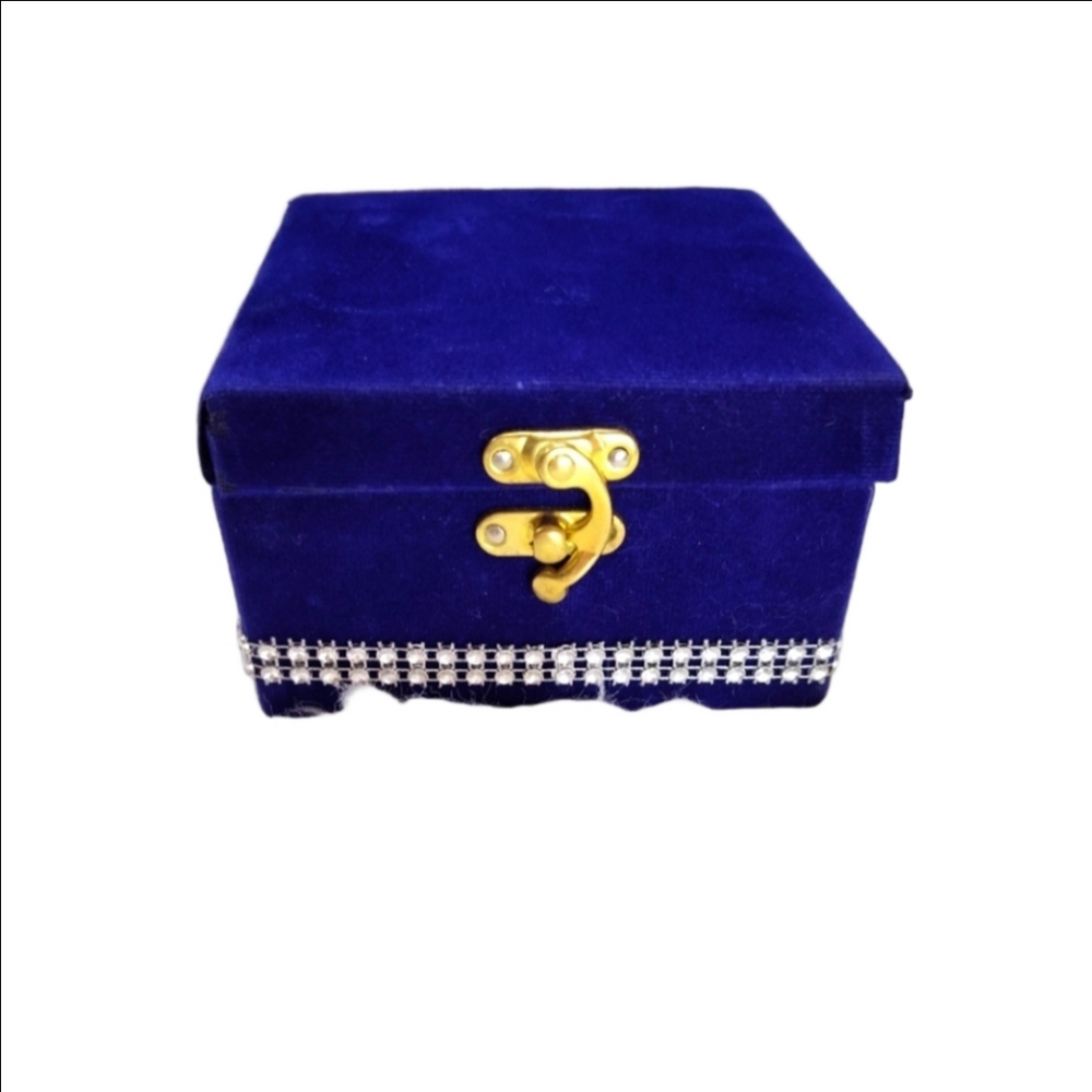 Royal Blue Velvet Rhinestone Jewelry Trinket Box